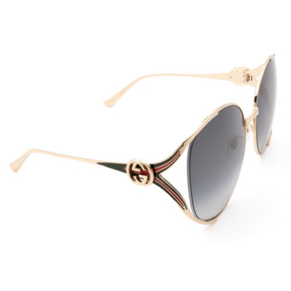 GUCCI GG 0225s 001 Oversized Round Gold Grey Sunglasses - Picture 10 of 11